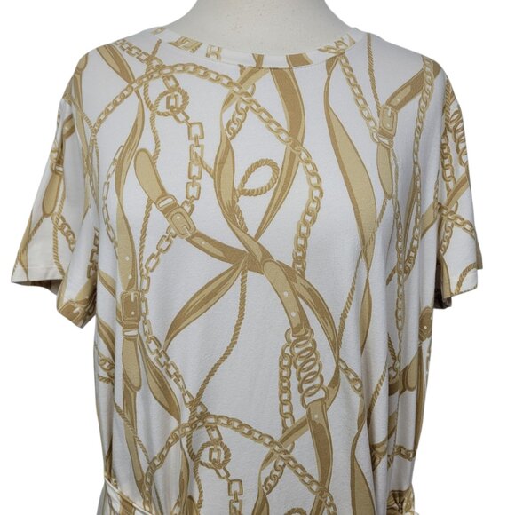 Lauren Ralph Lauren White Chainlink Print Tie Waist Dress Size XL Above Knee - Picture 3 of 11